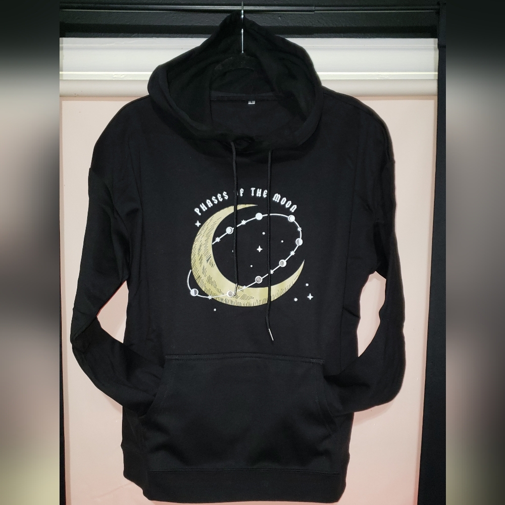 Phases of the Moon Hoodie | Gothic Celestial Crescent Moon Star Graphic Pullover